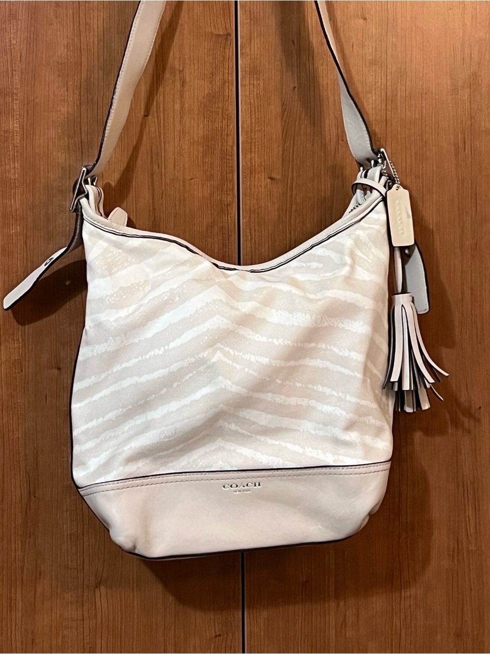 Coach Legacy Cream and White Zebra-Print Shoulder Hobo Style 23410